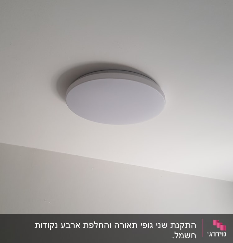 מנורת תקרה עגולה מותקנת על תקרה לבנה